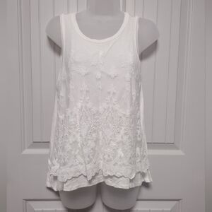 LUQ Lace Layered Tank Top Women's Small Off White Ivory Sleeveless Scoop Neck
